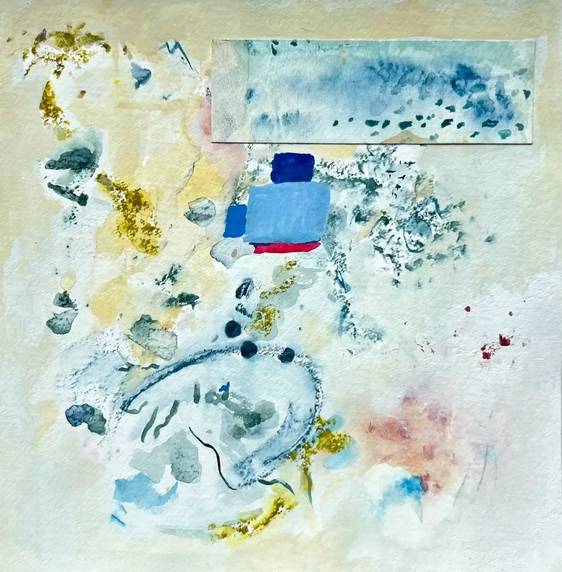 Abstract watercolor painting, blue and beige.